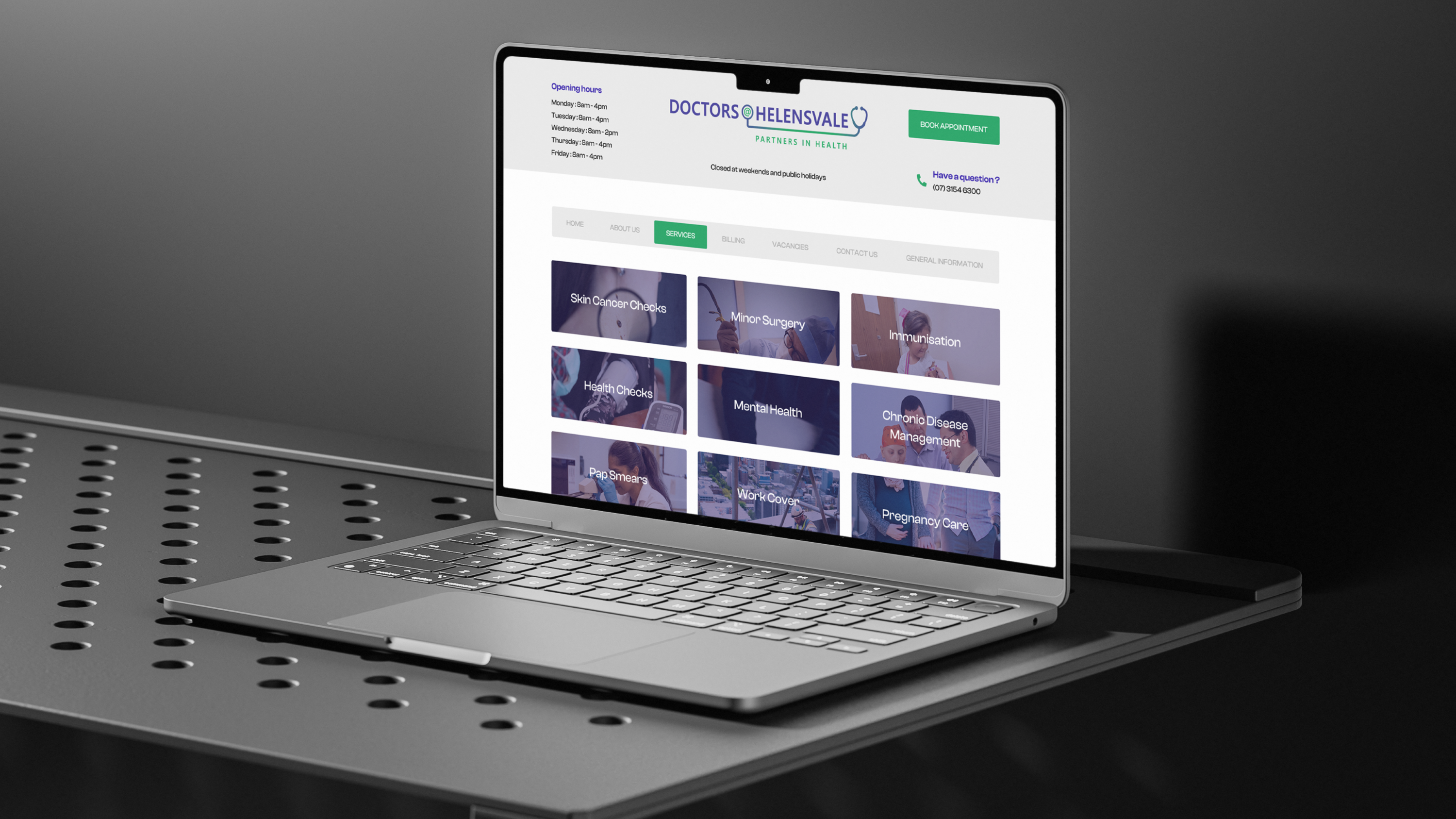 Website interface for Doctors @ Helensvale medical centre, designed by Kuniva Studio, Gold Coast
