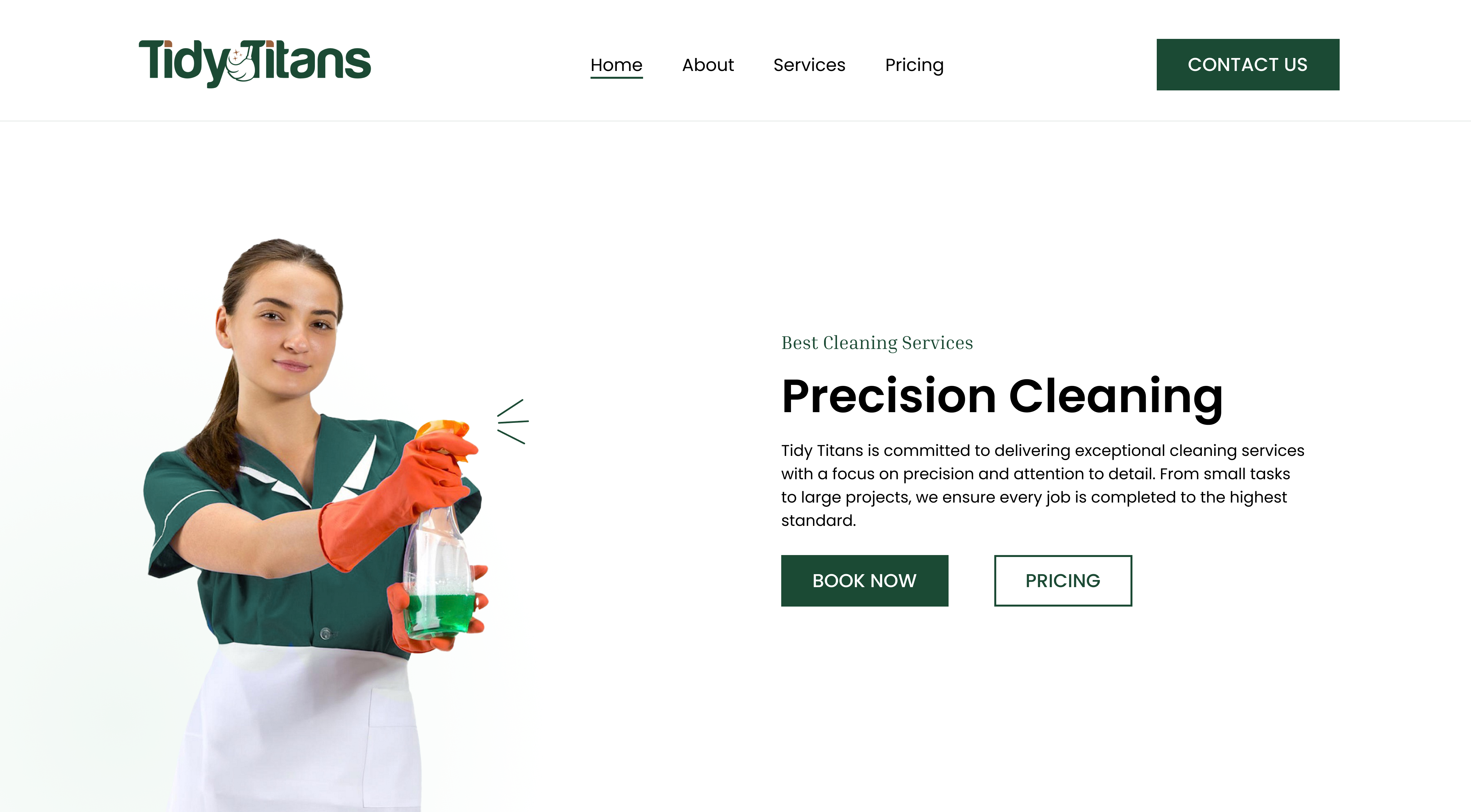 UI screen for cleaning company Tidy Titans designed by Kuniva Studio, Gold Coast